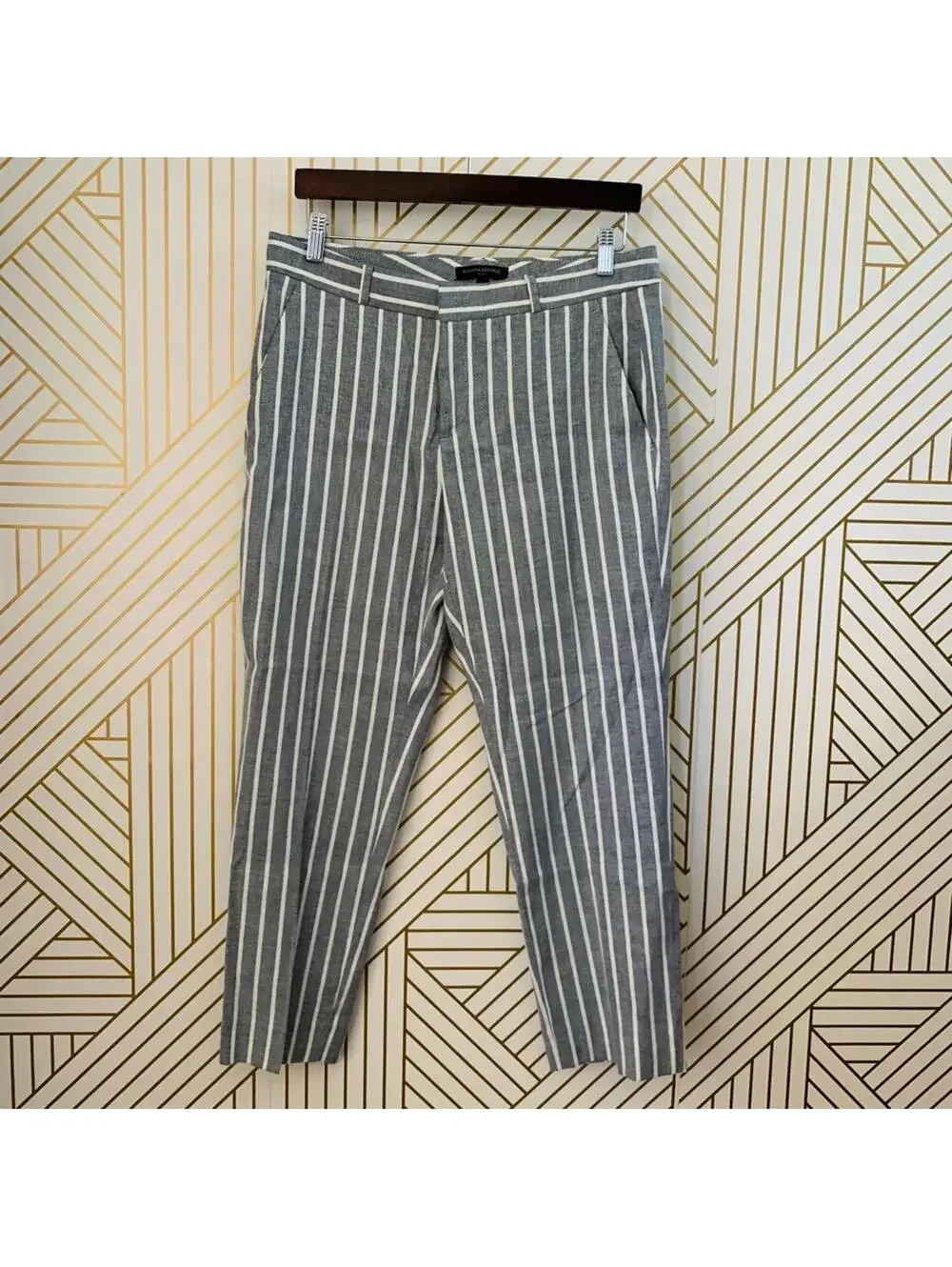 Banana Republic Avery Linen Cotton Stretch Stripe Striped Pants ankle cropped 10